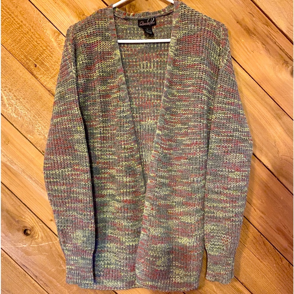 Questions Long Sleeve Gray Open Front Cardigan Sweater Size Medium